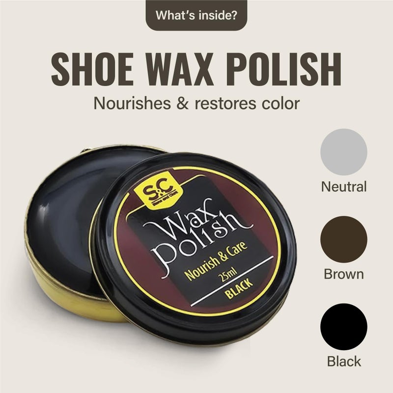Stone and Clark Stone & Clark 12PC Shoe Polish & Care Kit, Leather Shoe Shine Kit with Brown Wax, Shoe Brushes for Polishing, Shine Cloth & Shoe Horn, Compact Shoe Cleaning Kit with Horse Hair Brushes & PU - Image 4